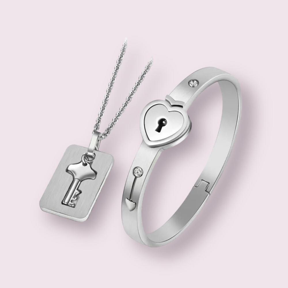 Lock & Key Necklace Bangle Set
